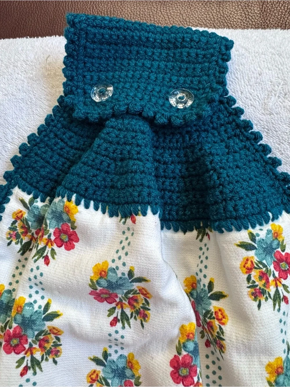 Pioneer Woman Biscuits & Gravy Crochet Hanging Kitchen Towel Teal